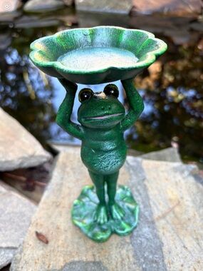 Green Frog Garden Bird Bath Accent - Decorative Outdoor Figurine